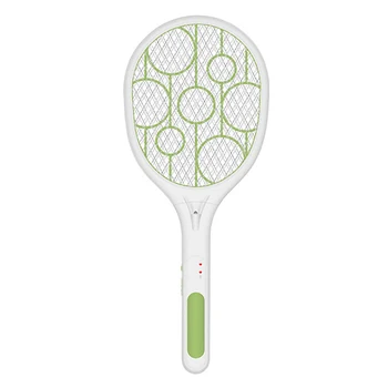 

Electric Fly Swatter Rechargeable With Led Lights Electric Bug Fly Mosquito Swatter Killer Racket 3-Layer Net Safe Green+White C