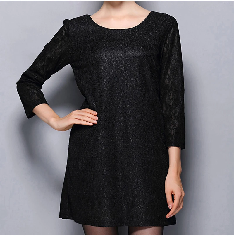 New Elegant Women's Vintage O Neck 3/4 Sleeve Dress Lace Loose Mini Dress Ladies Casual Evening Party Wear Summer