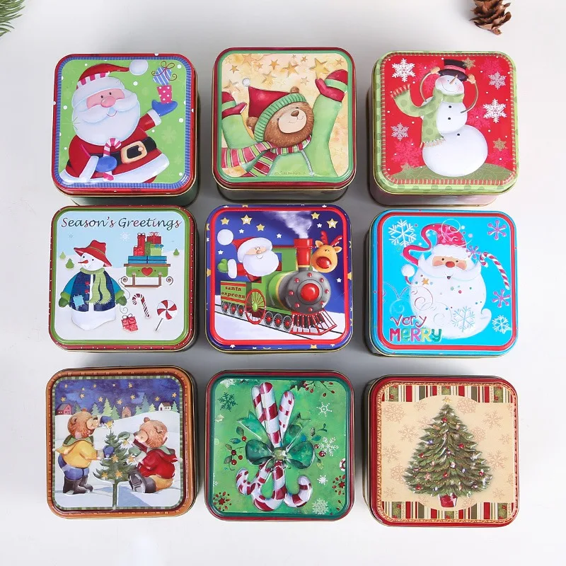 Santa Claus Pattern Christmas Candy Box Cookie Storage Container Themed Metal Empty Tins | Дом и сад