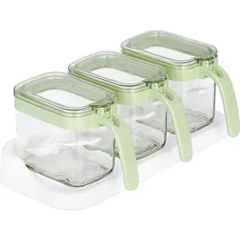 

Seasoning Jar Set Box Kitchen Supplies with Lid Material Box Salt Shaker Condiment Household Storage Box with Spoon Spice Jars