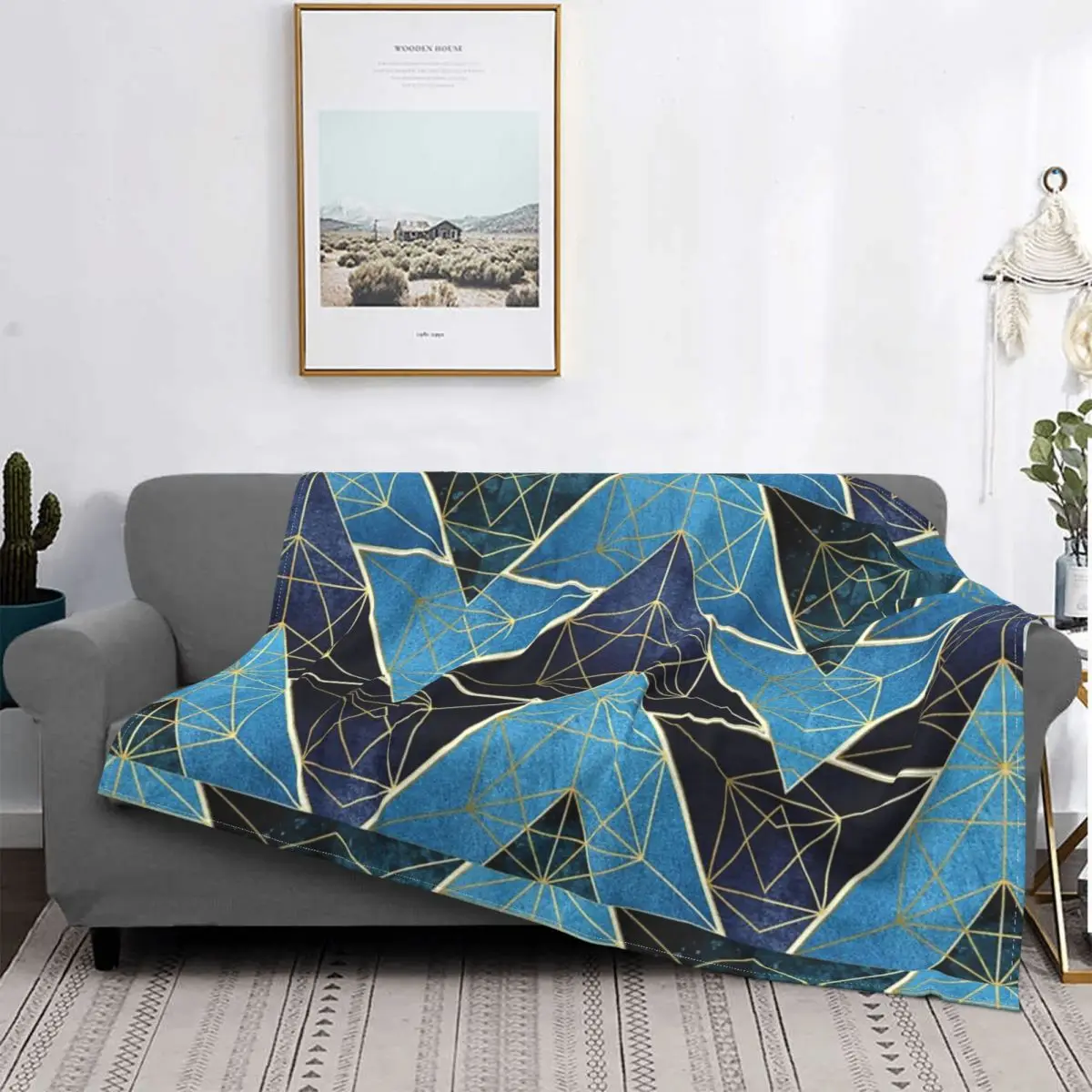 Geometric Excellence In Blue Blanket Bedspread Bed Plaid Blankets Anime