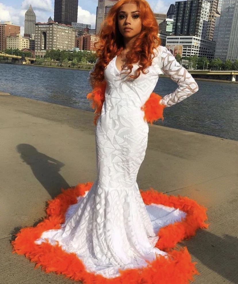 orange feather dress
