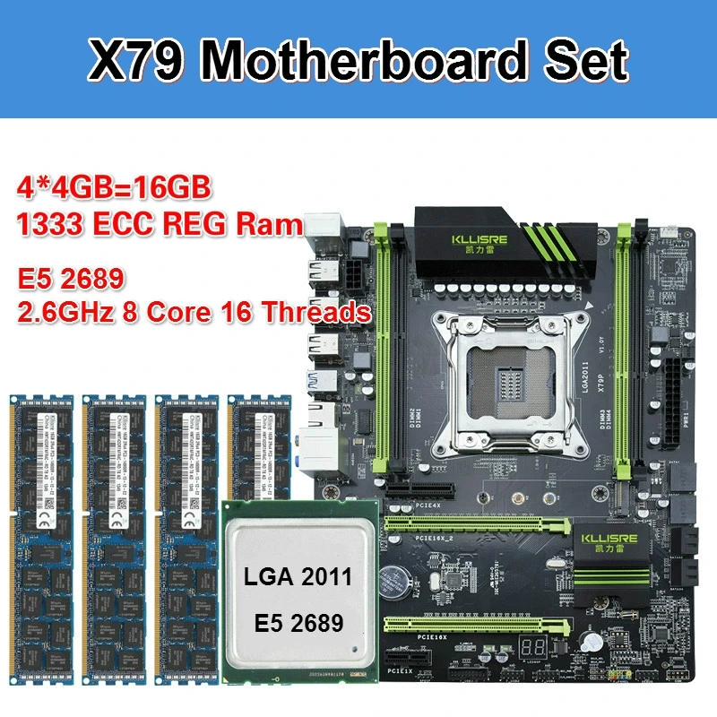 

Kllisre X79 motherboard set with Xeon E5 2689 4x4GB=16GB 1333MHz DDR3 ECC REG memory ATX USB3.0 SATA3 PCI-E NVME M.2 SSD