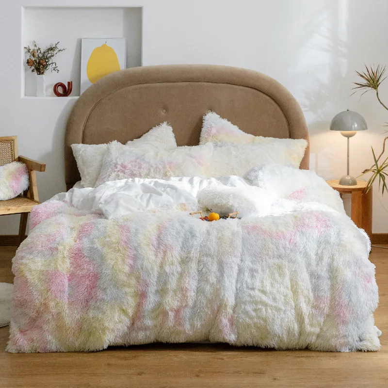 

2021 Promotion New Super Soft Coral Fleece Duvet Cover Winter Thicken Long Plush Quilt Rainbow Color Not Including Pillowcase