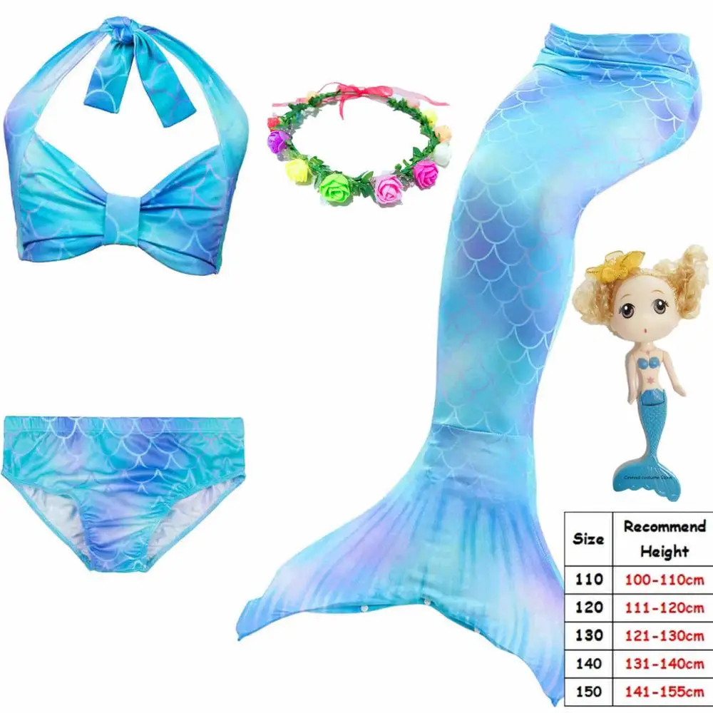 Детские хвосты русалки для хвост русалки с моновинкой, костюмы для девочек, купальный костюм с бикини, Флиппер - Цвет: 5pcs No Fin DH46