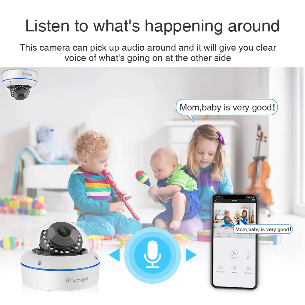 Techage H.265 4CH 5MP Home Security POE NVR Kit 2MP Audio Sound IP Camera Dome Indoor P2P Video CCTV Surveillance System Set