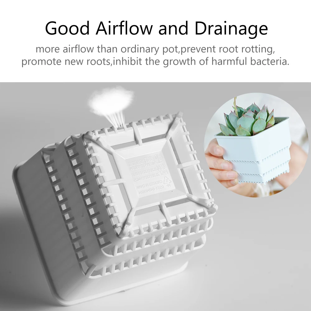 Meshpot Square Plastic Succulents Planter Pots With Tray Set Nursery Pot Cactus Plant Pot Garden Flower Pot Plant Pot