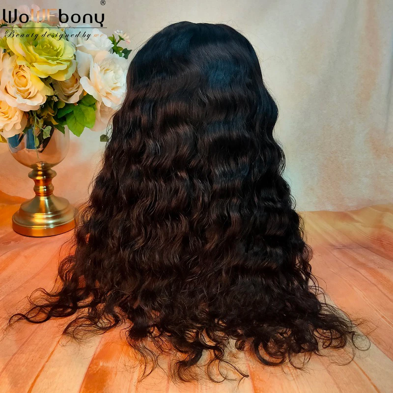 U-часть парик объемные волнистые человеческие волосы парики средняя часть бразильские волосы remy 150 180 плотность бесклеевой парик предварительно выщипанный для женщин WoWEbony
