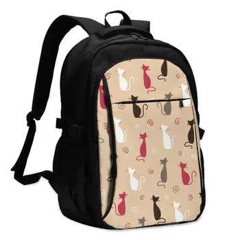 

Backpack USB Charge Women Cute Cats Pattern Student Backpack Letters Print School Bag Teenager Girls Backpack