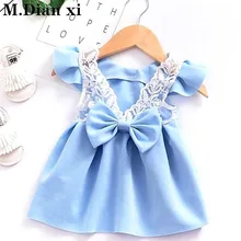 Платье для девочек; коллекция года; сезон лето; модная новинка; одежда для маленьких девочек; платье принцессы с короткими рукавами и кружевным бантом и открытой спиной