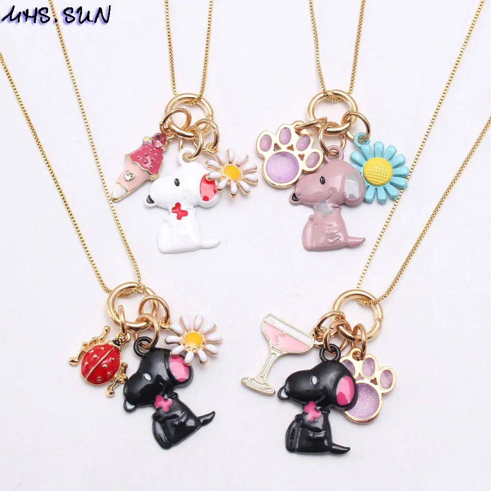 

MHS.SUN DIY kids girls charming necklace cute dog / flower pendant necklace chain jewelry for children best friend gift 1pc