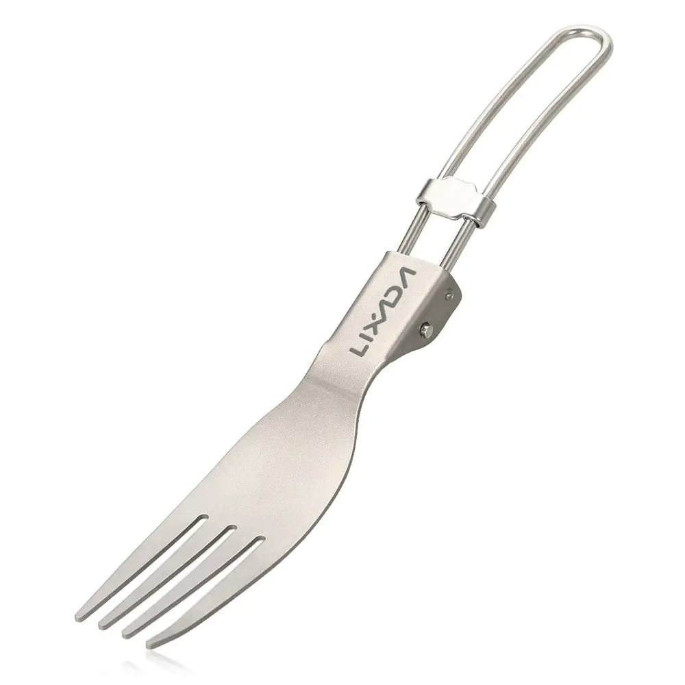 Lixada Folding Titanium Spoon Lightweight Outdoor Dinner Spoon Flatware for Travel Camping Outdoor Tableware - Цвет: Fork