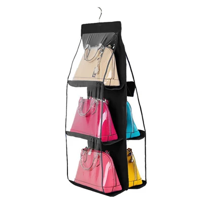 black 6 карман висит сумка-Органайзер для деткой одежды посуды прозрачная сумка для хранения двери стены ясный без исключения Мешок для обуви с Сумка-вешалка - Цвет: black