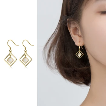 

Mocanie White Opal Double Layer Geometric Square 925 Sterling Silver Drop Earring for Women Hook Earring OL Style Fine Jewelry