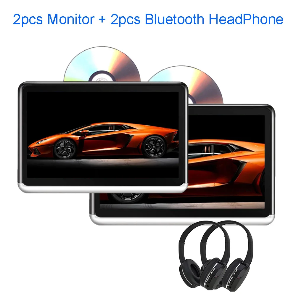 Евсюков 10,1 дюймов сенсорный экран android 6,0 подголовник монитор Wi-Fi bluetooth Радио 1080P HDMI sd-карт usb-камера с флеш-картой памяти dvd плеер тесто опционально - Цвет: 2 pcs BT headphone