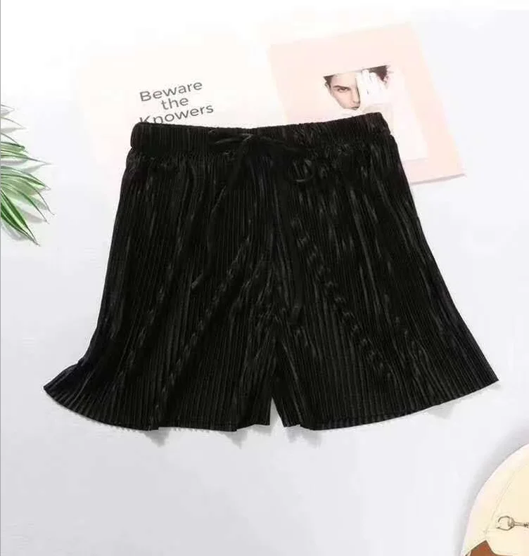 Summer women's ice silk pleated chiffon wide-leg shorts Casual Elastic High Waist Shorts Boho Beach Trousers girls Short