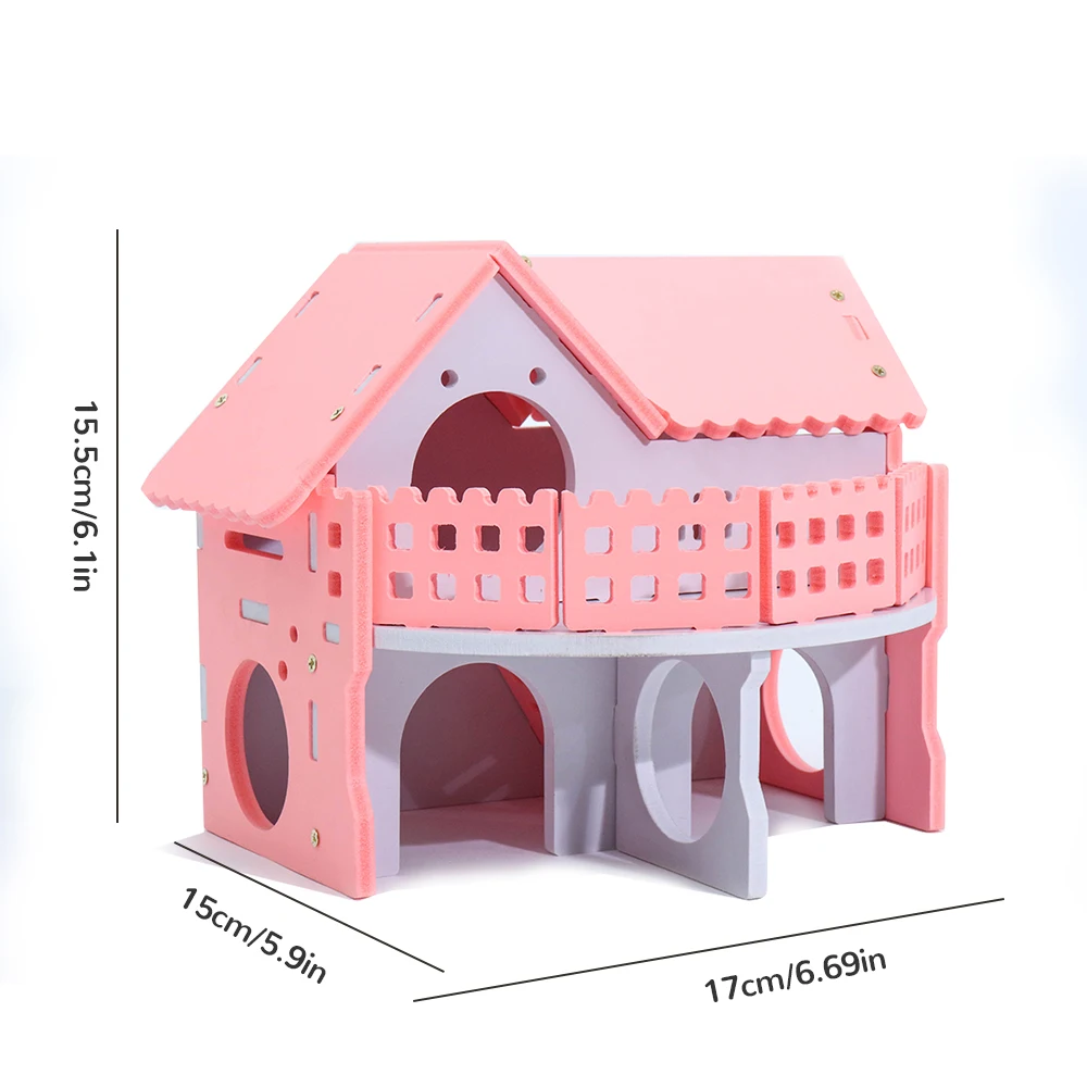 Double Layers Villa Wooden Hamster House Non-toxic Mouse Rat Nest Small Animals Living Castle Hut House Pets Supplies