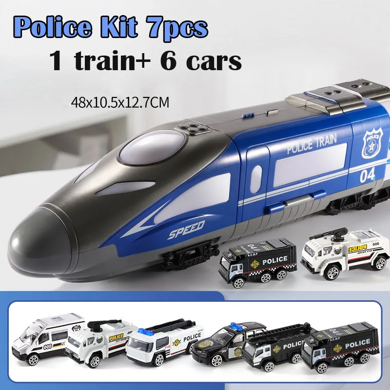 Новейшая 13 шт. детские игрушки для поезда, масштабная головоломка для дорожки, ранее обучение, забавная модель автомобиля, инерционная легкая музыка - Цвет: Police Kit 7Pcs