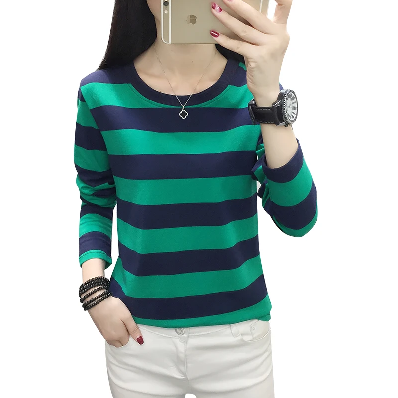 

Oversized Spring Cotton T-shirt Women 2022 New Autumn Long Sleeve O-Neck Striped Female T-Shirt White Casual Basic Classic Tops