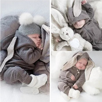 

INS Foreign Trade Wish Amazon Hot Selling Baby Big Eared Rabbit One-Piece L Hooded Zip Crawling Clothes Romper