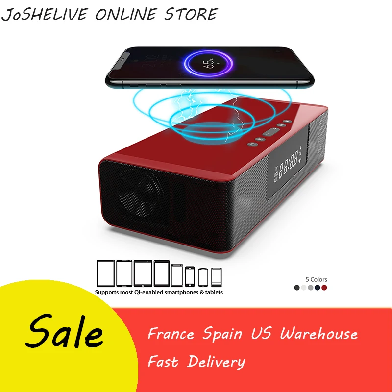 

best selling 2019 multifunction 10W Wireless USB Fast Charging Bluetooth Speaker/FM Radio digital display Alarm Clock dropship