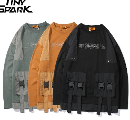 ZHENGJIAQI,, Harajuku, Джерси, sudadera, хип-хоп, para hombre, уличная одежда, Kanji mukiltiples sudadera con bolsillos algodón Hiph