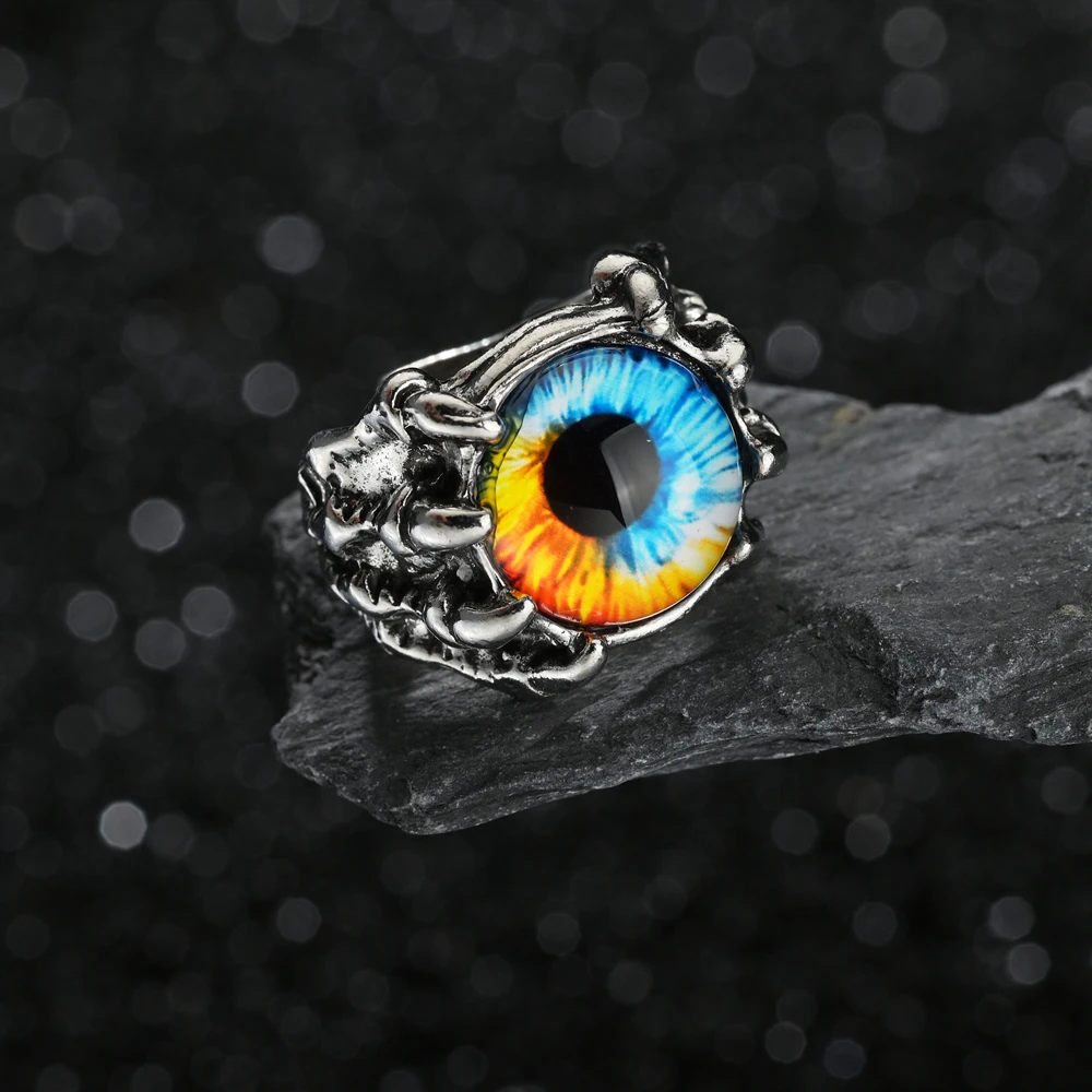 Men's Vintage Jewelry Rings Antique Silver Plated Snake Evil Eye Dragon Wings Skull Owl Punk Finger Ring Biker Gifts finger ring silver ring jewelry accessories animal ring