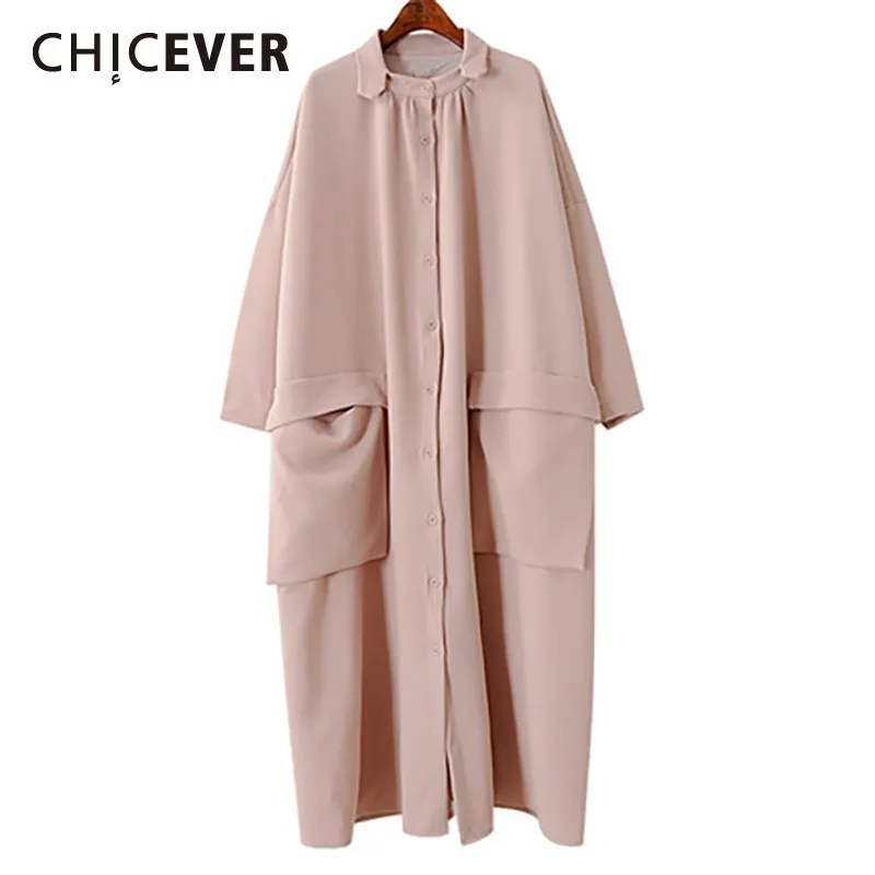 CHICEVER/осеннее свободное однотонное Женское пальто воротник с лацканами с длинным рукавом и карманом на пуговицах пальто пэчворк женская