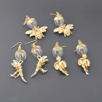 

Gold Tone Dinosaur Cupid Pendant Drop Earrings Honey Bee Bumble Animal Dangle Drop Earrings Cute Jewelry for Women Girls