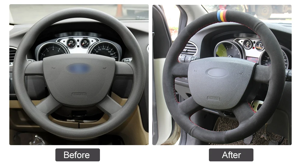 Черная замшевая крышка рулевого колеса для рукоделия для Ford Kuga 2008-2011 Focus 2 2005-2011 C-MAX 2007-2010 Transi