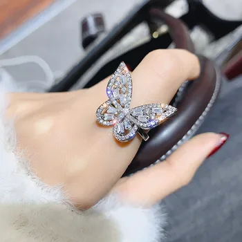 

FYUAN Butterfly Zircon Crystal Rings for Women Open Adjustable Korean Style Shine Rings Weddings Party Jewelry Gifts
