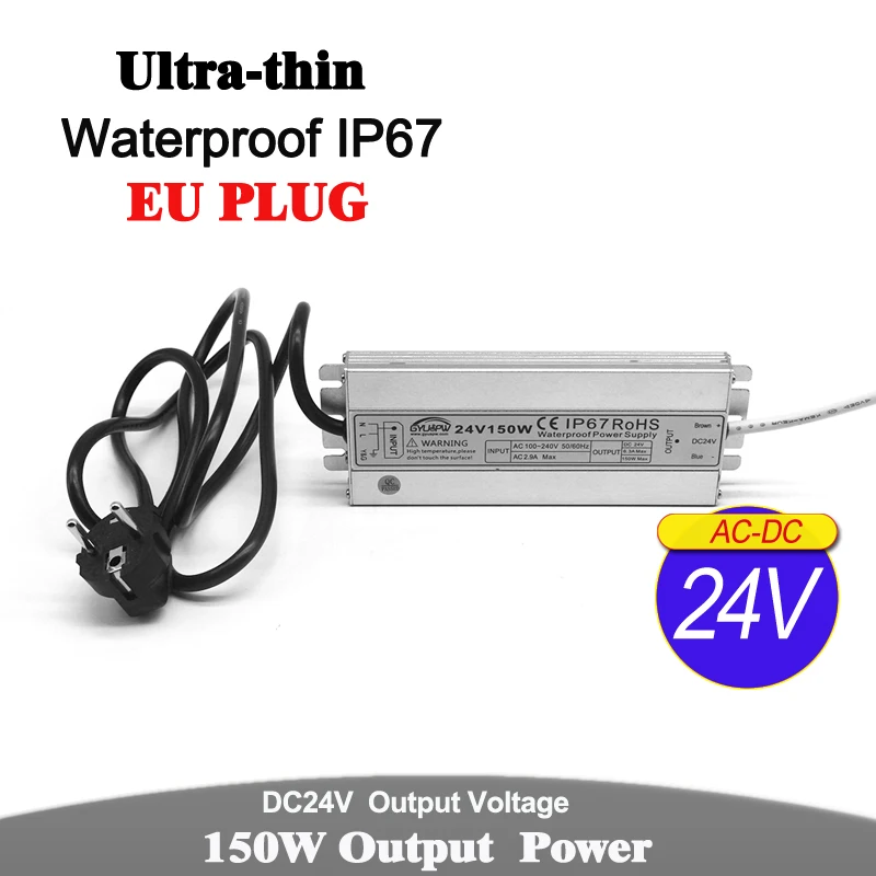 IP67 источник питания DC12V DC24V 60 Вт 72 Вт 100 Вт 120 Вт 150 Вт ЕС вилка AC DC 12 В 24 в водонепроницаемый адаптер питания для Светодиодный светильник CCTV