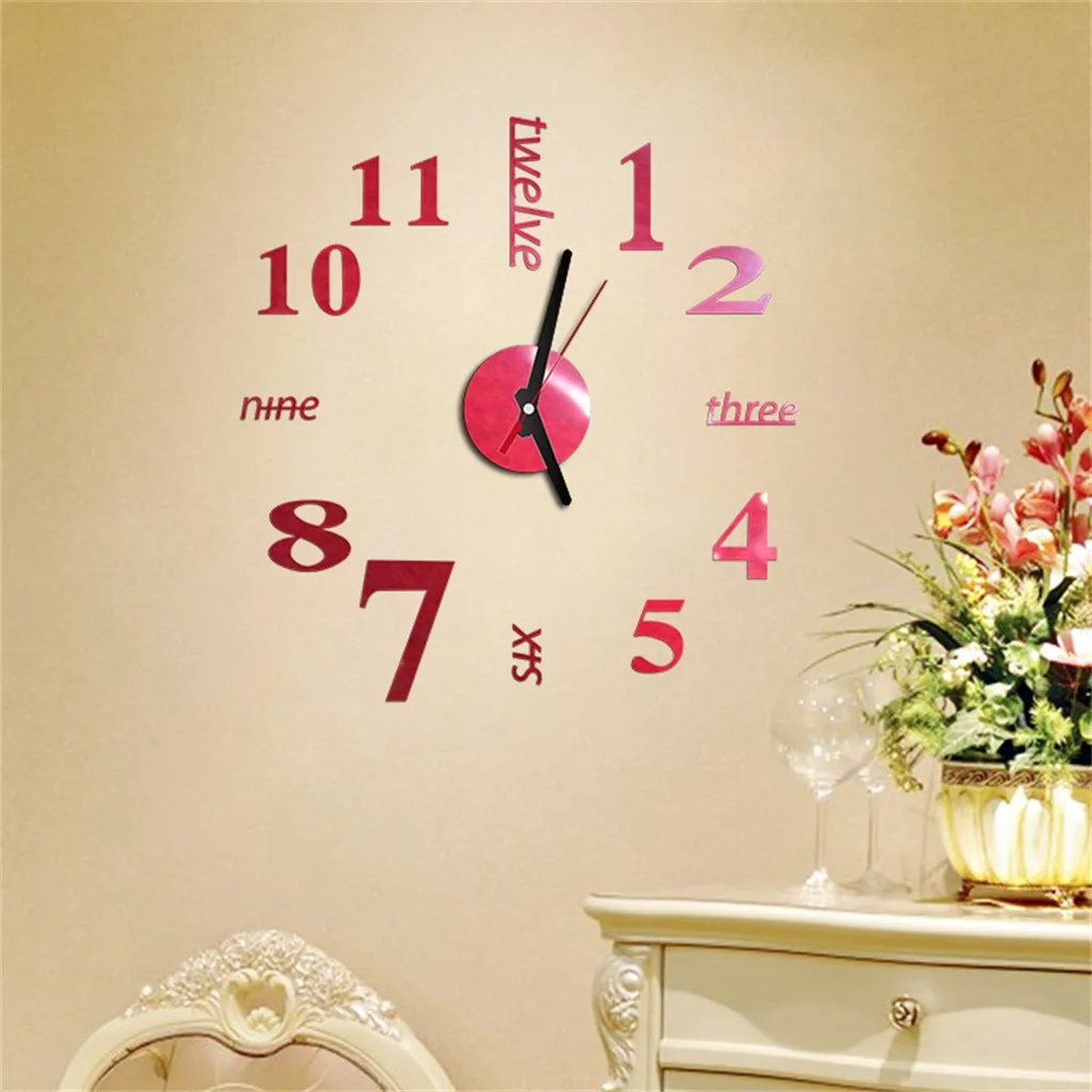 new Acrylic Mirror wall clock quartz watch reloj de pared modern design large decorative clocks Europe acrylic stickers 18