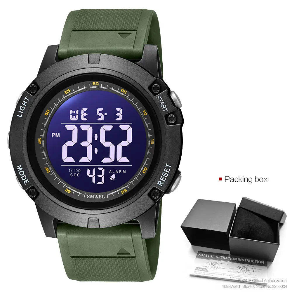 SMAEL Fashion Olive Watch for Men Women Unisex LED Display Digital Watches Military Sport Wristwatch with Date Week relogio часы metal digital watch Digital Watches