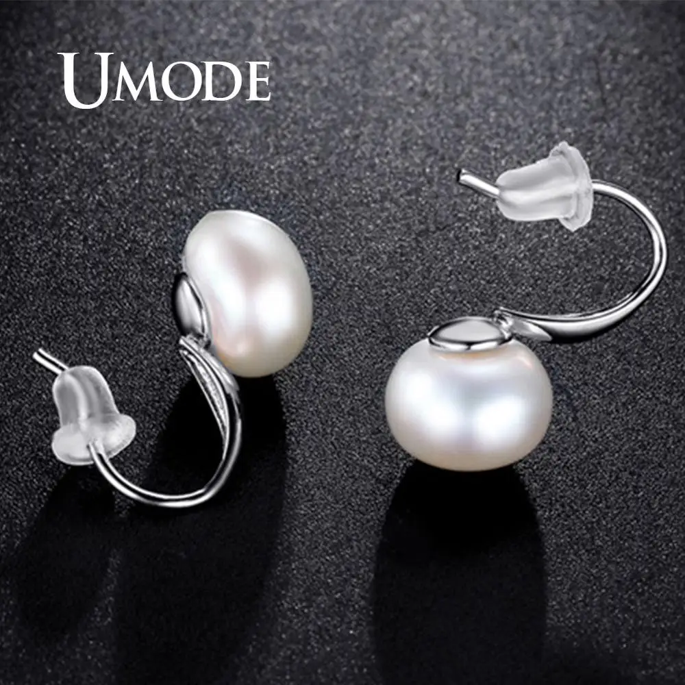 UMODE маленькие пресноводные жемчужные серьги-кольца для женщин белые круглые жемчужные серьги Huggie Роскошные ювелирные изделия аксессуары UE0195B
