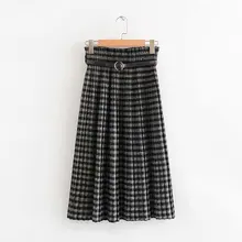 Черная, серая, кофейная, эластичная, высокая талия, миди, плиссированная, в клетку, шерстяная, шерстяная юбка для женщин, зимняя, теплая, для женщин, юбки saia saias faldas