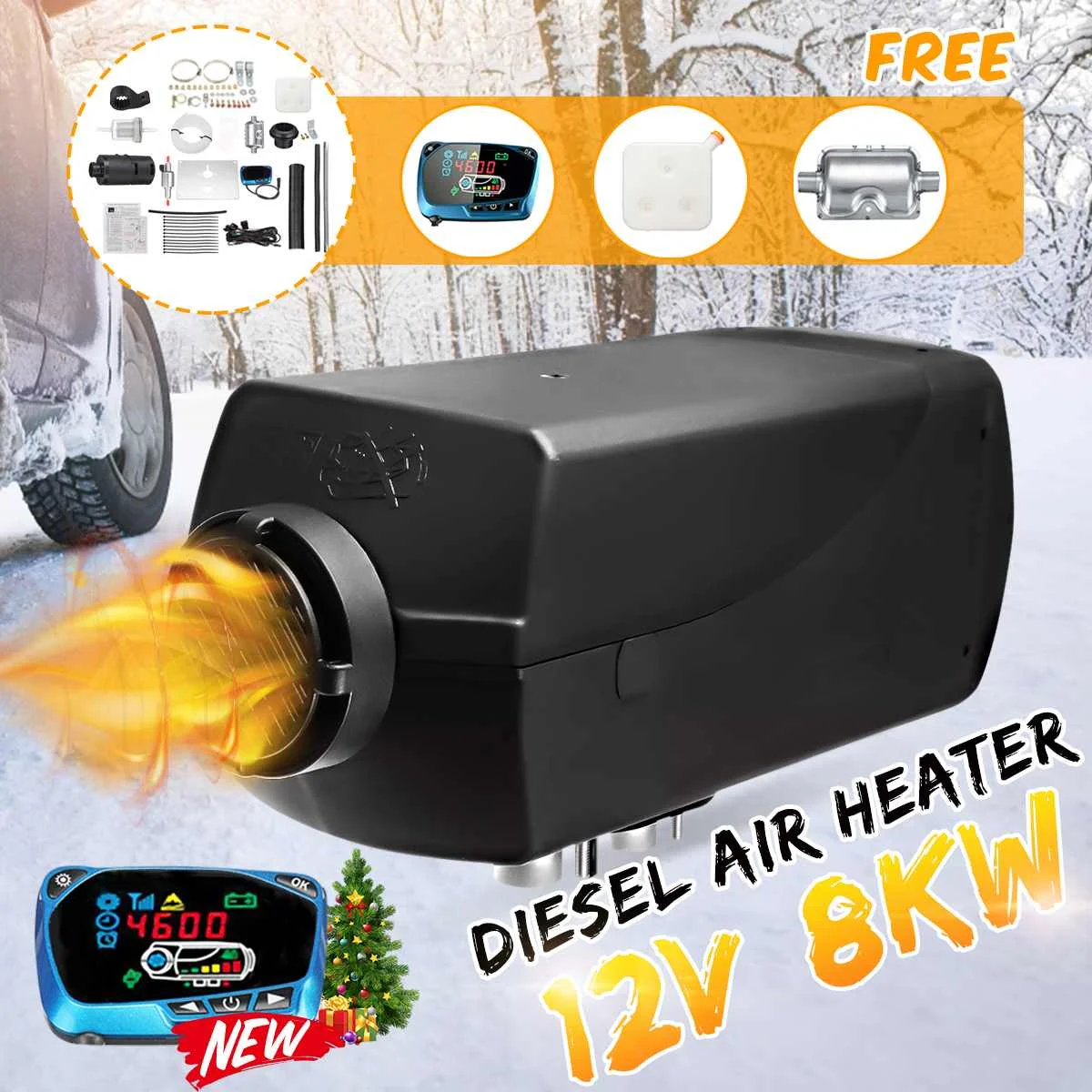 

12V 8000W Car Heater Air Heater Air Diesel Fuel Parking Heater LCD Switch Heating Machine Defrost Defogger for RV, Motorhome