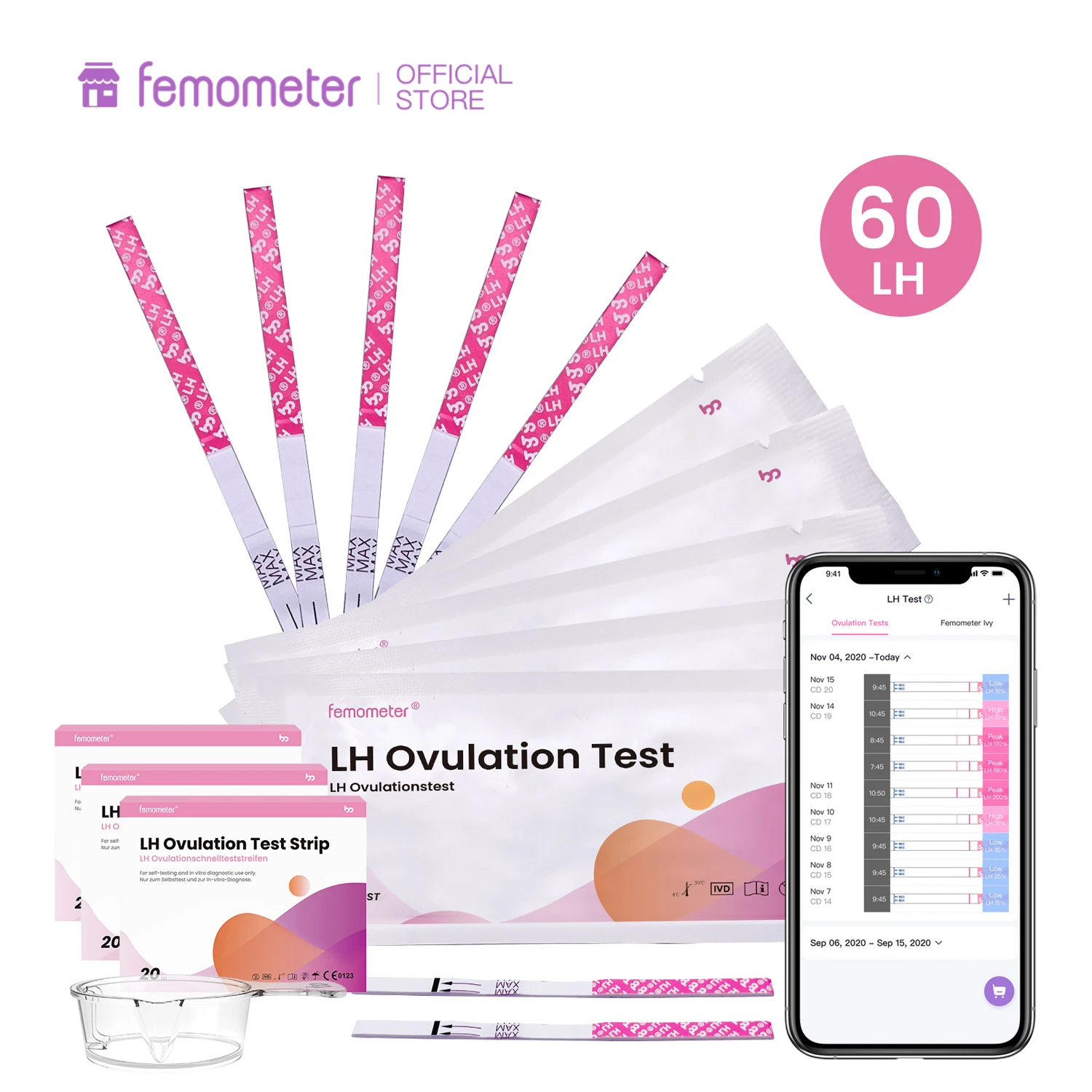 60 PCS/Set Femometer LH OPK Testing Sticks Ovulation Test Strips Kit