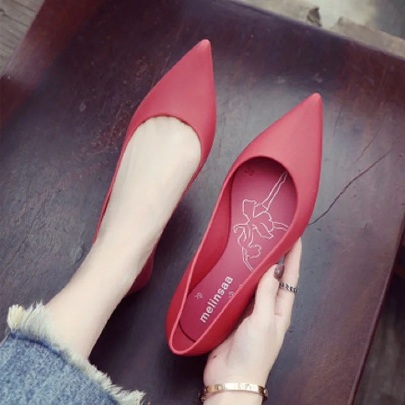 2020 Women Pointed Toe Flat Spring Ladies Slip on Office Career Red Shoe Shallow Female Casual Fashion Comfortable Jelly Shoes