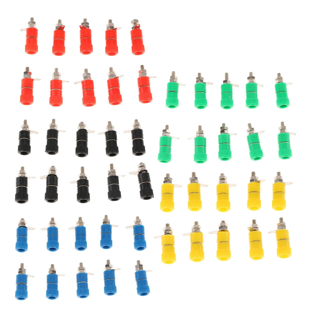 50 Pieces 4mm Banana Plug Socket Banana Binding Post Connector-5 Color