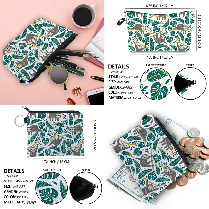 Jom Tokoy 2 PCS Printed Makeup Bag Cute Animal Pattern Cosmetic Bag Set for Women Combination Gift Organizer Bag