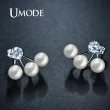 UMODE простой жемчужный серьги-гвоздики для женщин девочек CZ Циркон серьги белые золотые шпильки Роскошные модные ювелирные аксессуары JE0255B