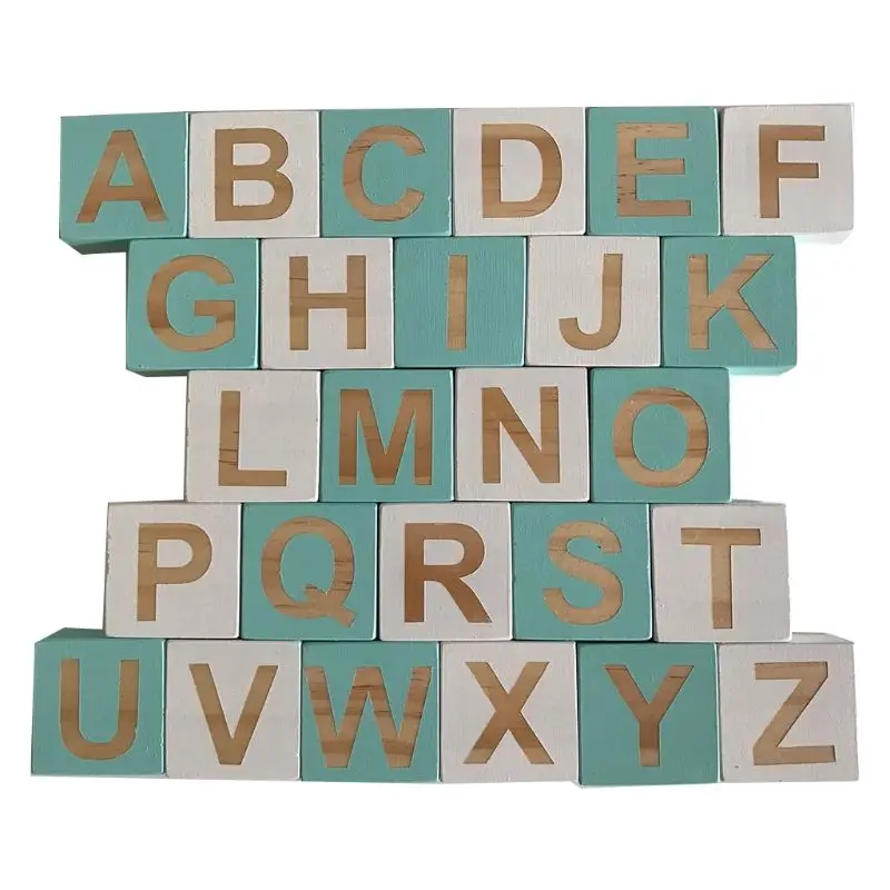  1 Set Solid Wood 26 English Alphabet Square Cube Block Children Learning Ornaments Baby Infant Phot