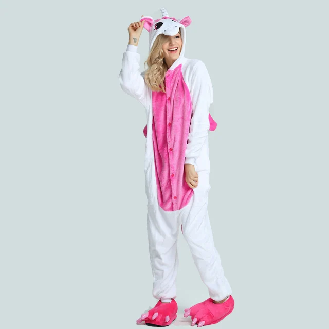 Kigurumi Unicorn Pajama Adult Animal Stitch Onesie Boys Girls Women Men Couple Winter Pajama Suit Sleepwear Flannel Pijama - Цвет: As shown