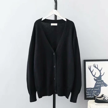 

Plus Size 2XL-4XL Women's Autumn Winter Cardigan V-neck Solid Tops Casual Outwear