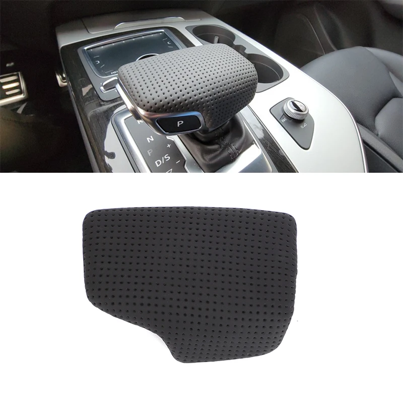 

Black perforated leather selector lever handle Gear Shift Knob handball cover For Audi A4 B9 A5 Q7 Q5 2016 2017 2018 2019