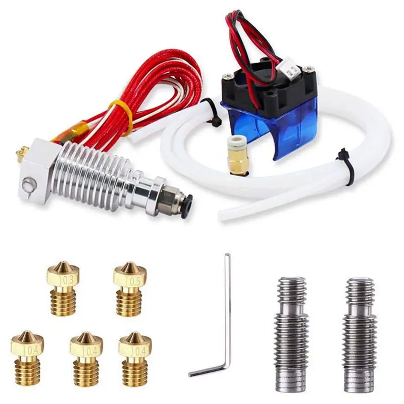 Горячий-цельнометаллический V6 J-Head Hotend экструдер Hotend комплект с 2 шт. сопла из нержавеющей стали горло+ 5 шт. сопла для принтера для E3D V6