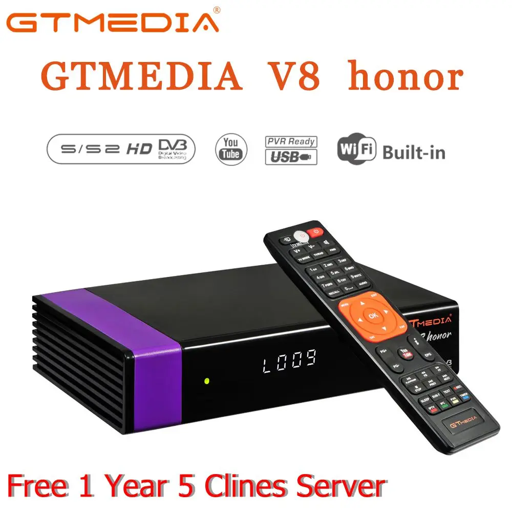 

GTmedia V8 Honor HD 1080p Tv Tuner DVB-S2 With 1 Year CCCAM For Monitor Adapter USB2.0 Tuner Receiver Satellite Decoder Dvb S2