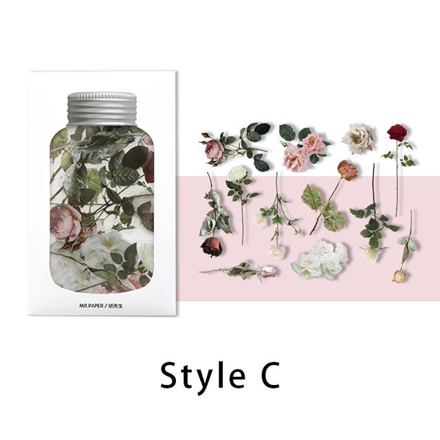 Mr.paper 6 Designs 12 Pcs/bag Bottled Flowers Series Plant Style Butterfly Flower Hand Account Material DIY Decoration Stickers C
