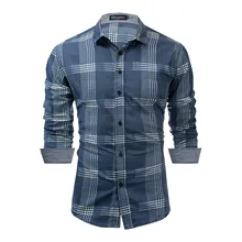 Чистый хлопок решетки пряжа окрашенная Европейский код мужская одежда мыть буйвола ошеломляющий Боб рубашка Досуг орфографический цвет свободные лацканы